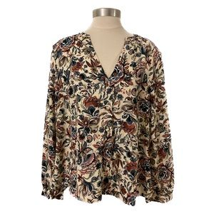 Addition Elle Floral Button Up Blouse Top Long Sleeve Ladies Size X (12) NWT